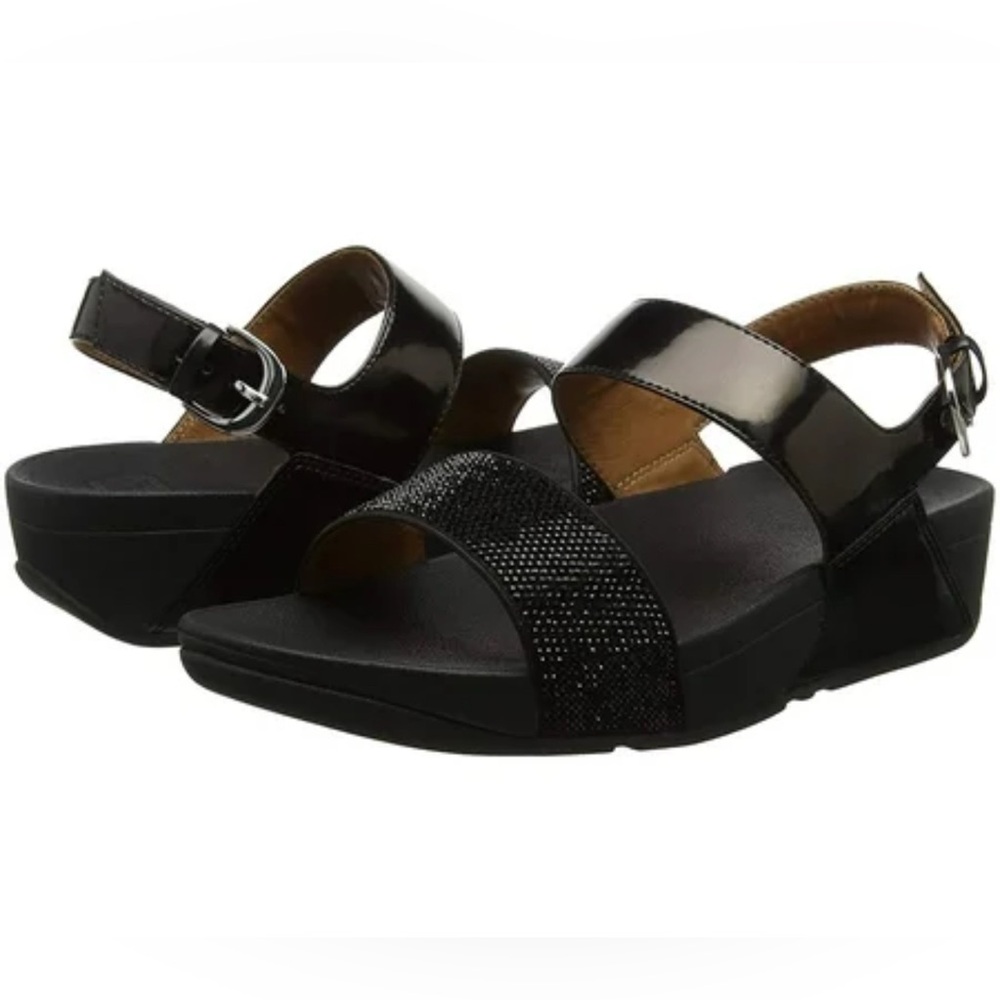 FITFLOP SPARKLE CRYSTAL WOMENS PLATFORM SANDALS Sz 10 BLACK COLOR